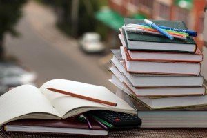 School books on desk